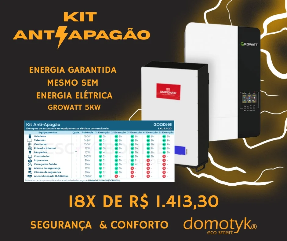 Kit Antiapagão Growatt 5KW com Bateria Unipower