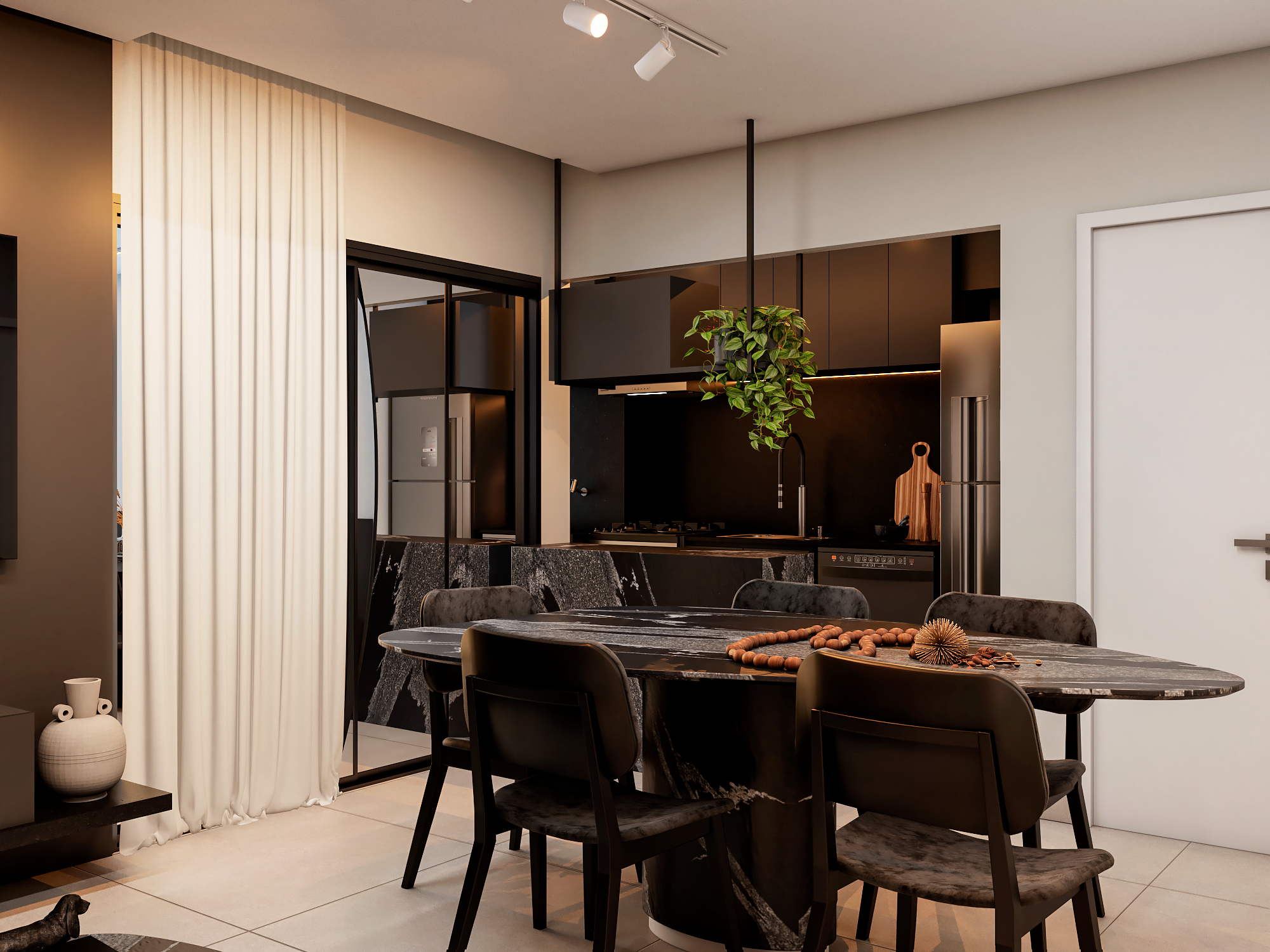 Living contemporâneo com pé direito duplo e luz natural abundante